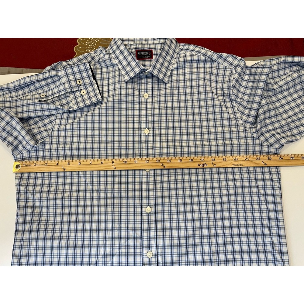 UNTUCKit Oliverhill Shirt Mens XL Blue Plaid Performance Stretch Long Sleeve - Picture 6 of 8